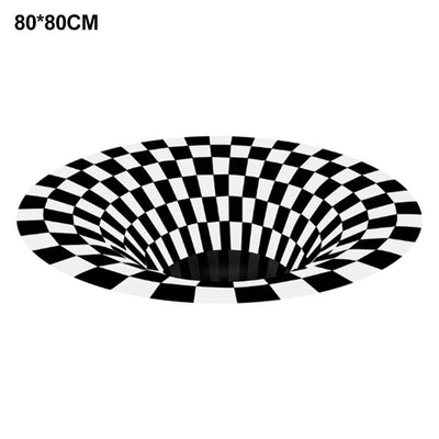 Round Black White Grid Carpet 3D Vortex Room Bedroom Anti Slip Floor Mats Home Carpet Rugs