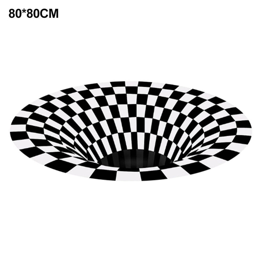 Round Black White Grid Carpet 3D Vortex Room Bedroom Anti Slip Floor Mats Home Carpet Rugs