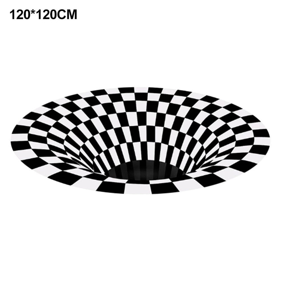Round Black White Grid Carpet 3D Vortex Room Bedroom Anti Slip Floor Mats Home Carpet Rugs