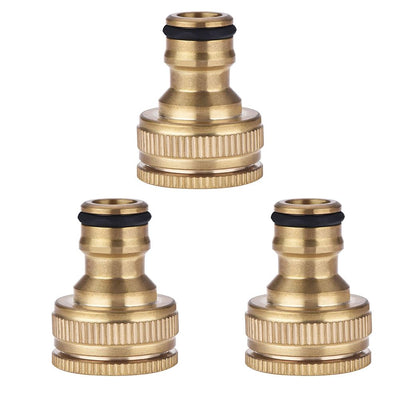 3 Pcs Brass Hose Tap Connector 1/ 2 Inch 3/ 4 Inch Garden Water Hose Adapter Thread Pipe Tap Faucet Connector Adapter