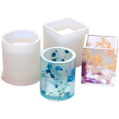2PCS DIY Silicone Pen Molds Cube and Cylinder Resin Molds Pen Holder Mold for Craft Making