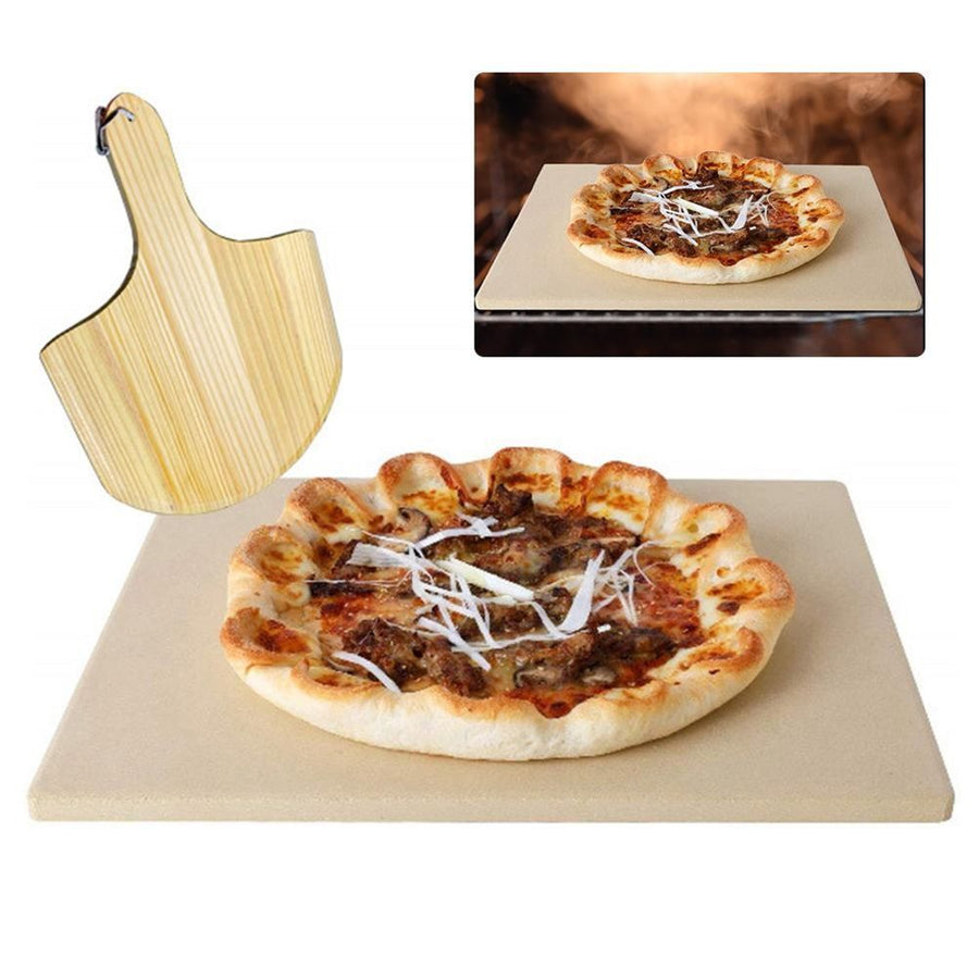 1 Set Pizza Stone Wooden Pizza Peel Paddle Baking Stone for Oven and Grill Thermal Shock Resistant Cooking Stone