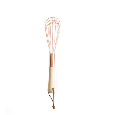 Wooden Handle Stainless Steel Whisk Egg Beater Rose Gold Mixing Cooking Tools Firm Durable Cream Frother Baking Utensils