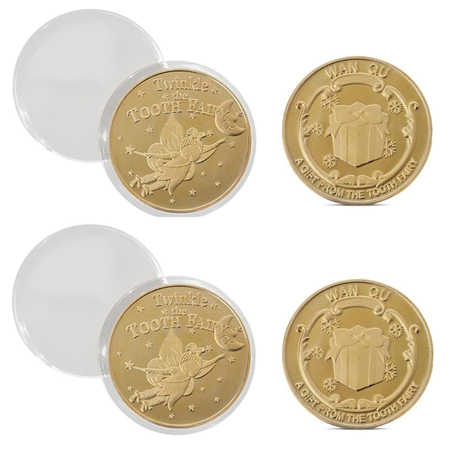4Pcs Tooth Fairy Coin Golden Zinc Alloy Coin Reward Collection Coin Experience Coins for Lost Tooth Kids Party Decorations Supplies