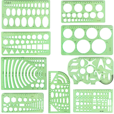 9Pcs Drawings Templates Measuring Geometric Rulers Plastic Draft Rulers for Engineering Building Studying and Designing