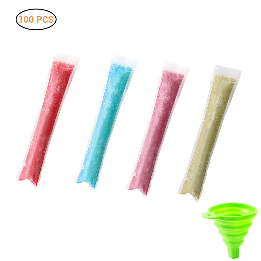 100pcs/Pack Plastic Sicles Freezer Bags Ice Cream Making Mould DIY Yogurt Summer Drinks with Funnel