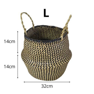 Nordic Foldable Seagrass Storage Basket Patchwork Seagrass Garden Flower Pot Planter Laundry Basket
