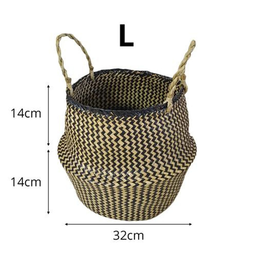 Nordic Foldable Seagrass Storage Basket Patchwork Seagrass Garden Flower Pot Planter Laundry Basket