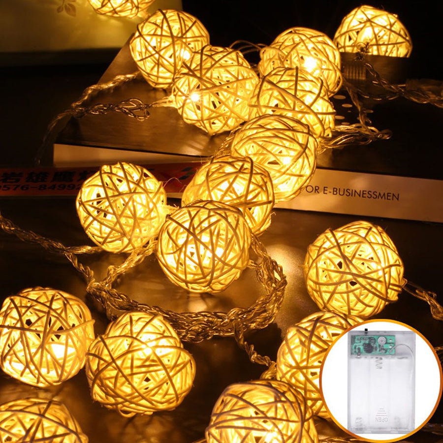 20LED Rattan Ball String Lights Romantic Decorative Fairy Light for Outdoor Indoor