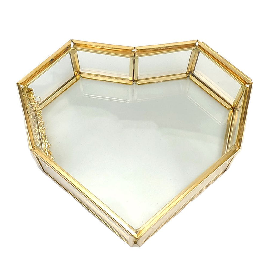 Flip Love Heart Shaped Geometric Glass Jewelry Box Glass Ring Box Multifunctional Jewelry Display Box