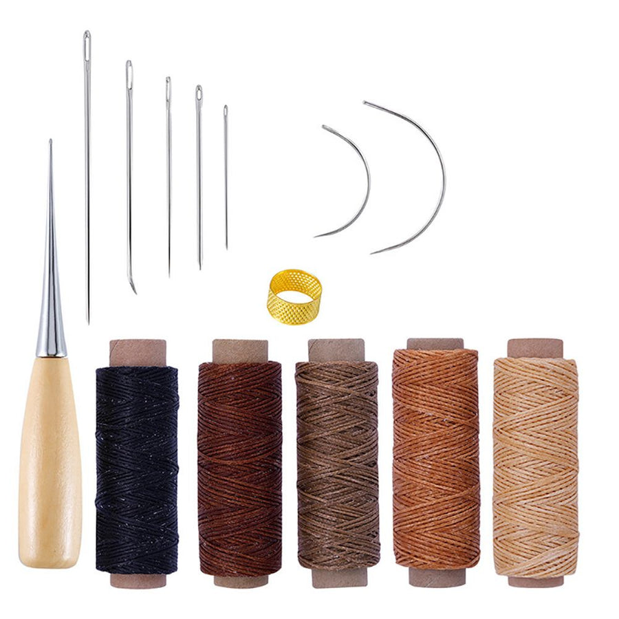 14PCS DIY Leather Tool Set Sewing Needles with Leather Waxed Thread Cord and Thimble for Leather Repair