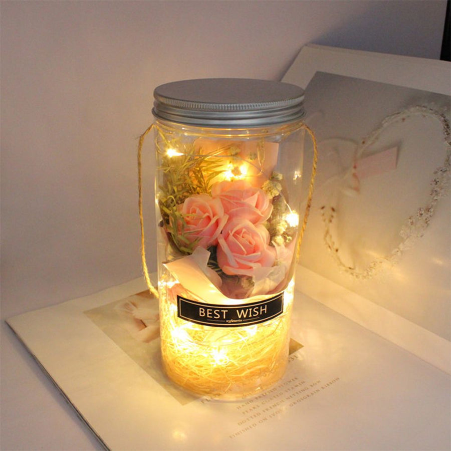 Romantic Eternal Rose Never Withered Rose Night Light Wishing Bottle Preserved Flowers Soap Rose Flower Glass Wishing Bottle
