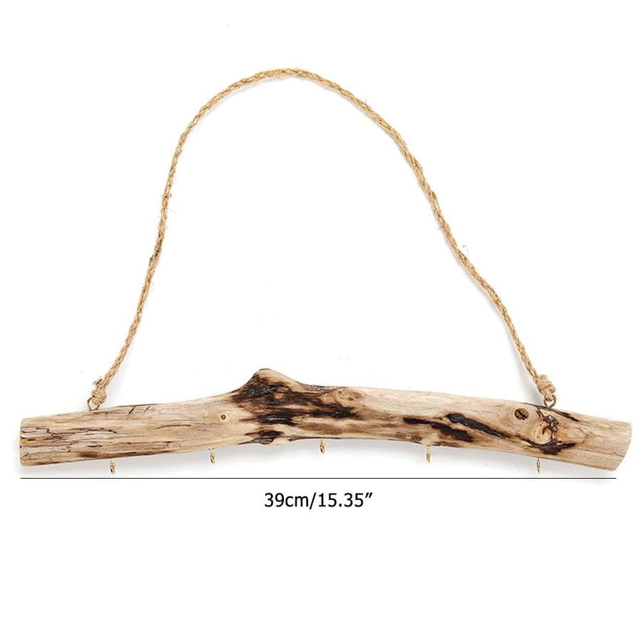 Unique Natural Driftwood Branches Wall Hanging Jewelry Organizers with 5 Hook Necklace Earrings Display