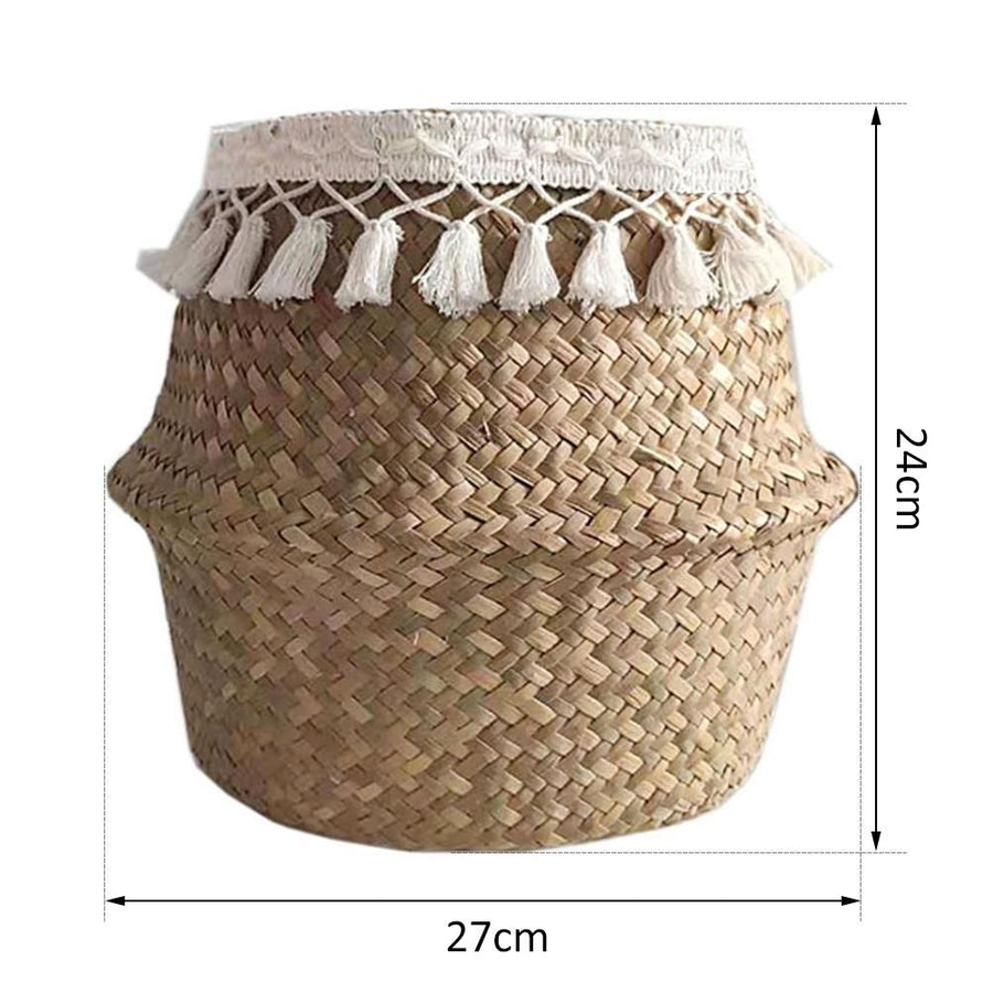 Natural Woven Straw Basket Foldable Woven Storage Basket Plant Straw Basket