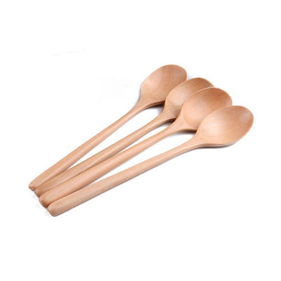 4pcs Small Wooden Spoon Honey Spoons Long Handle Kitchen Milk Soup Spoons for Seasoning Coffee Tea Sugar