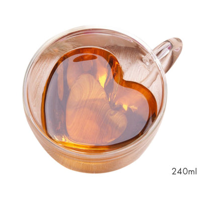 180ml/240ml Heart Shaped Double Wall Glass Mug Heat Resistant Tea Mug