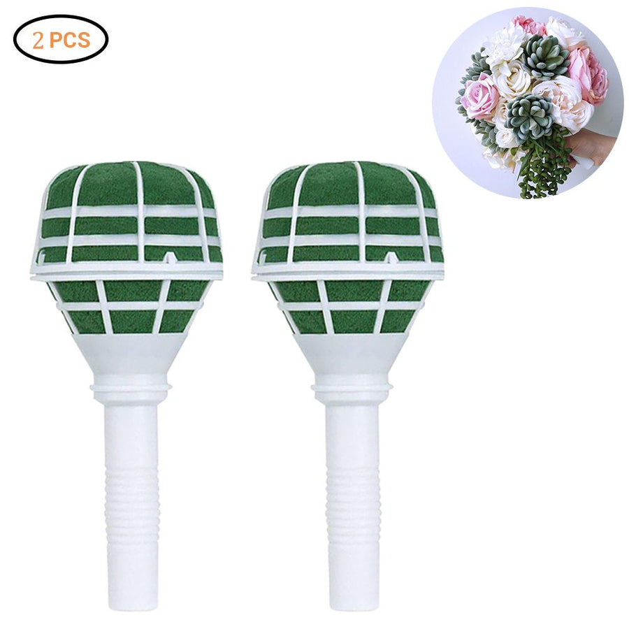 2PCS Foam Bouquet Holder Floral Plastic Handle DIY Bridal Floral Base