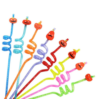 8Pcs Halloween Drinking Straws Reusable Plastic Pumpkin Straws for Halloween Party Favors Supplies Decorations