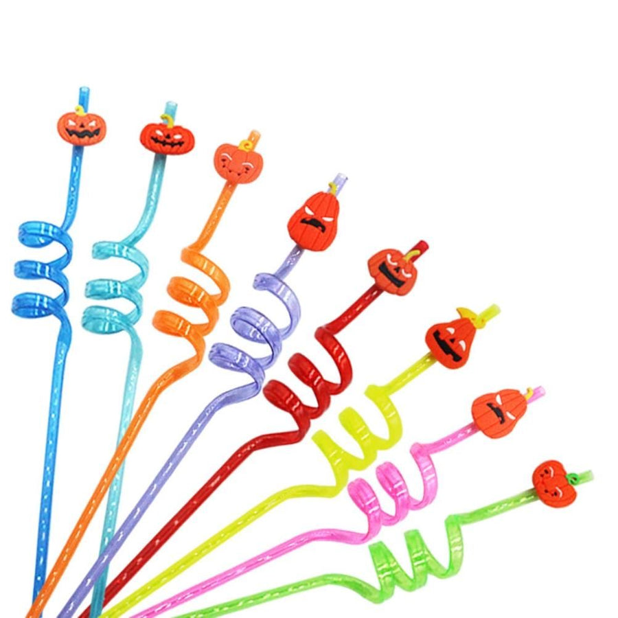 8Pcs Halloween Drinking Straws Reusable Plastic Pumpkin Straws for Halloween Party Favors Supplies Decorations