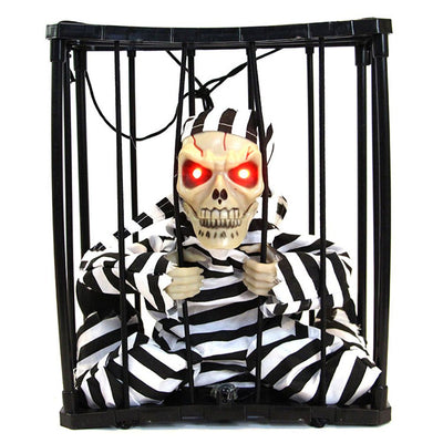 Halloween Scary Screaming Animated Skeleton Cage Prisoner with Light Up Eyes Haunted House Props Halloween Party Decorations