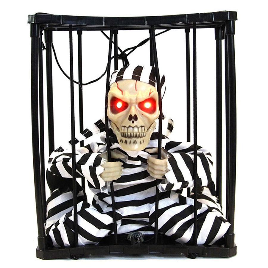 Halloween Scary Screaming Animated Skeleton Cage Prisoner with Light Up Eyes Haunted House Props Halloween Party Decorations