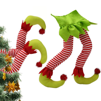 Christmas Elf Stuffed Legs Stuck Tree Topper Decorations Xmas Holiday Party Ornament Indoor Outdoor Decor