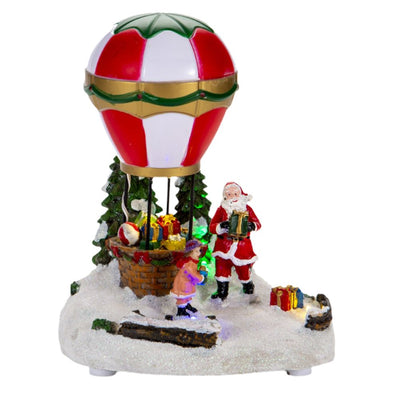 LED Light Up Christmas Tabletop Decoration Resin Lighted Snack Shop Vintage Car Hot Air Balloon Desktop Ornaments Indoor Holiday Decorations Gifts