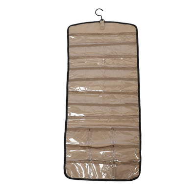 Portable Hanging Jewelry Storage Roll with Metal Hooks Double Sided Jewelry Holder Rack