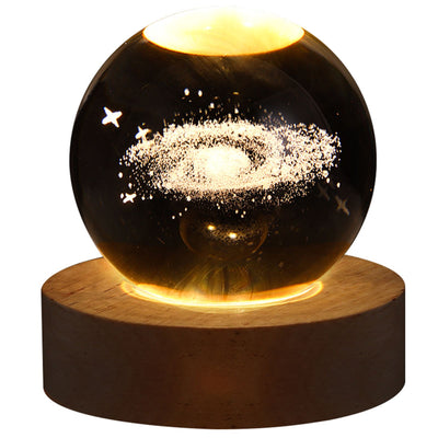Crystal Globe Light 3D Engraved Glowing Crystal Ball Night Light Romantic Ambient Lamp with Wooden Base