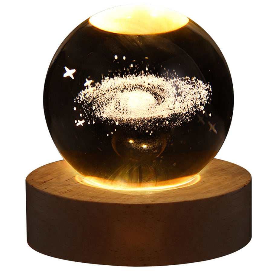 Crystal Globe Light 3D Engraved Glowing Crystal Ball Night Light Romantic Ambient Lamp with Wooden Base