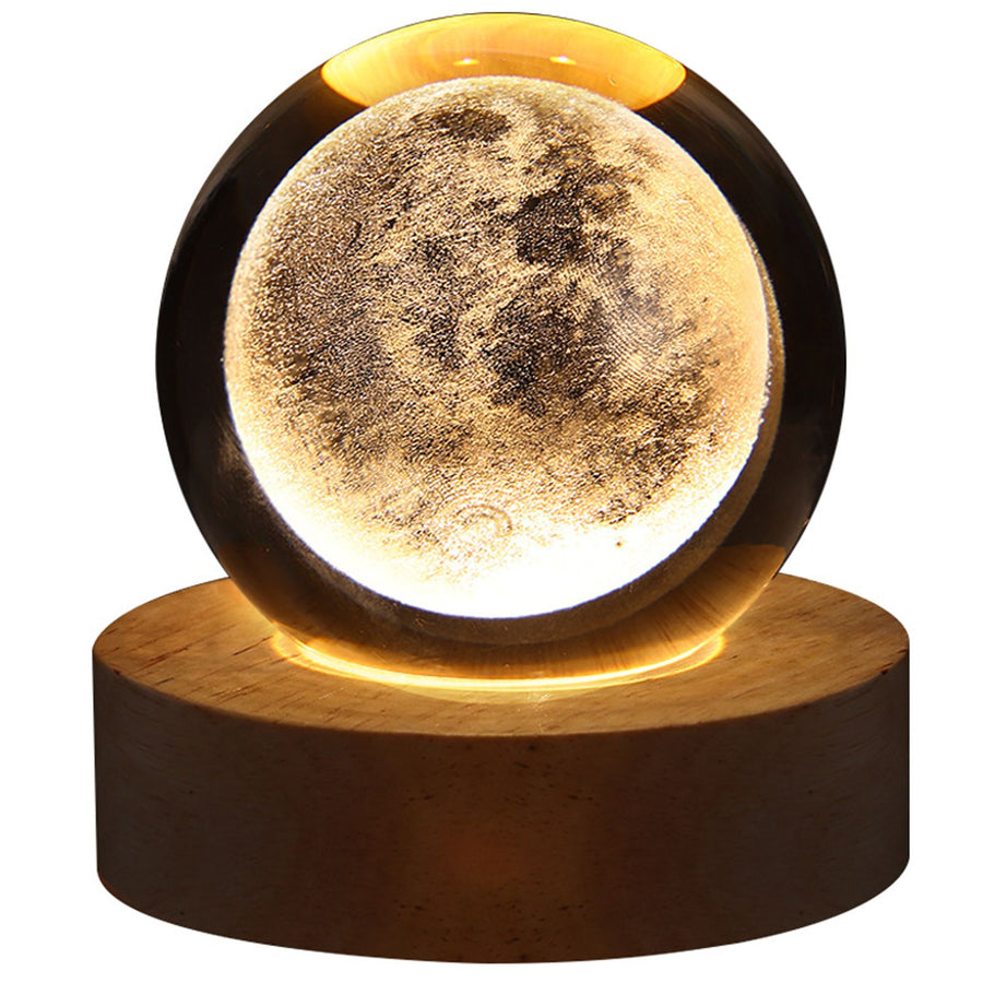 Crystal Globe Light 3D Engraved Glowing Crystal Ball Night Light Romantic Ambient Lamp with Wooden Base