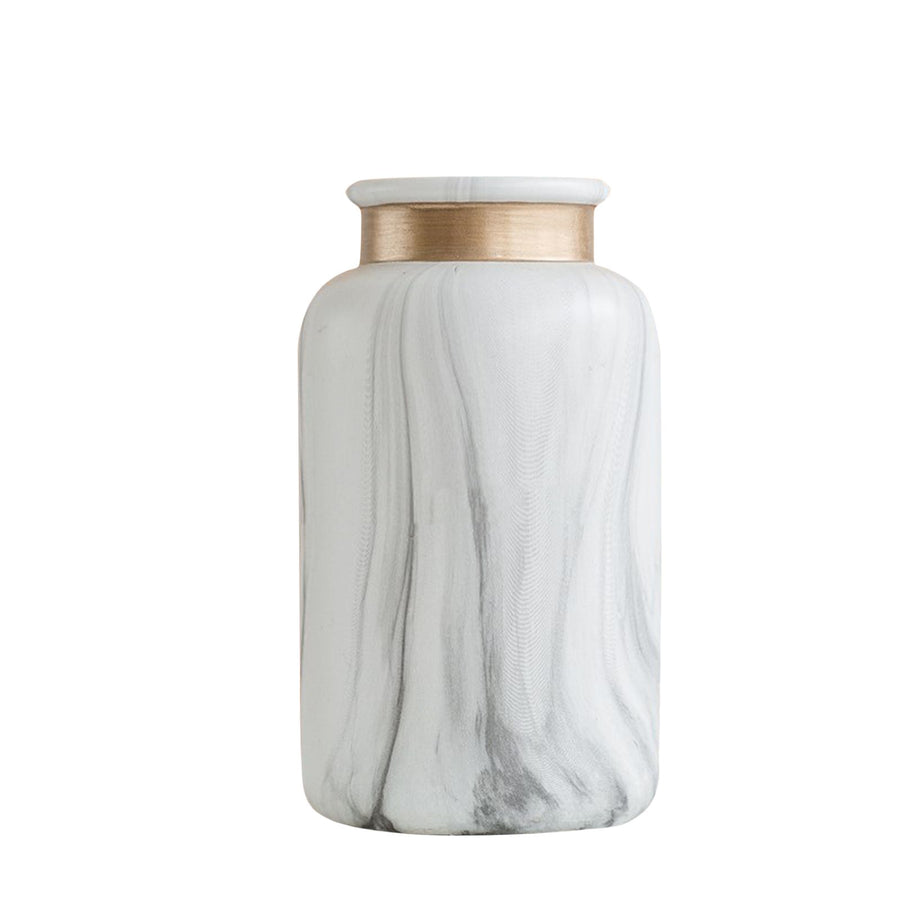 White Ceramics Vase Water Transfer Printed Marble Flower Vase for Bedroom Living Room Cafe Restaurant Office