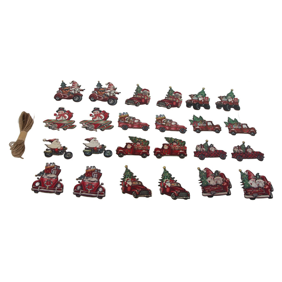 24pcs Christmas Wooden Decoration Xmas Wood Slice Hanging Ornament Christmas Tree Red Truck Decoration