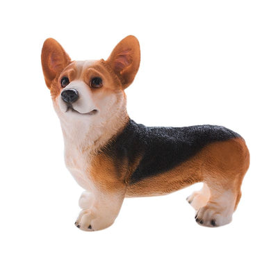 Dog Statue Vivid Cute Style Small Compact Resin Material Corgi Ornament for Gardens Indoor Desks Black
