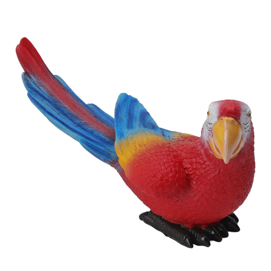 Parrot Sculpture Ornament Waterproof Lifelike Synthetic Resin Decorative Bird Statue for Garden Courtyard Balcony Red Macaw On The Left
