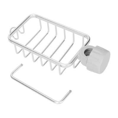 Kitchen Faucet Storage Rack Faucet Sponge Holder Hanging Drain Rack with Towel Shelf for Kitchen Sink Silver