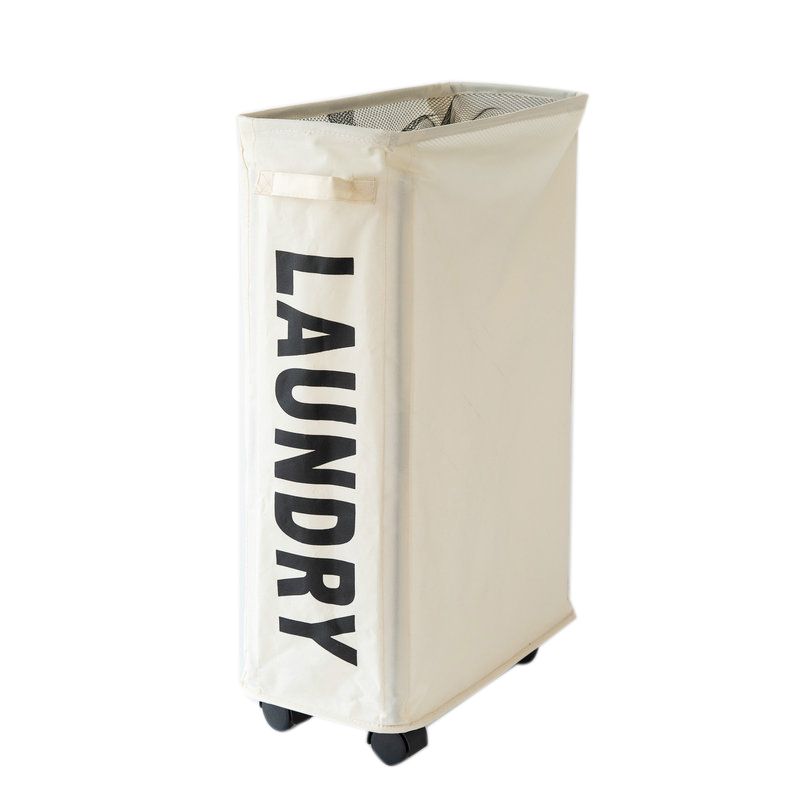 Foldable Laundry Basket Oxford Cloth Easy Install Storage Basket with Mesh Pulleys White