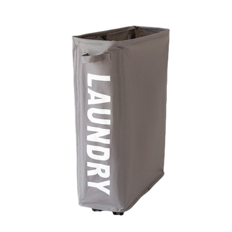 Foldable Laundry Basket Oxford Cloth Easy Install Storage Basket with Mesh Pulleys Dark Gray