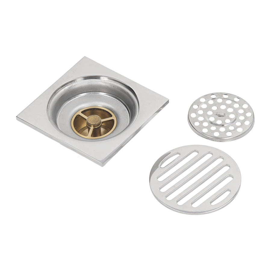 Squared Floor Drain Electroplating Metal High Flow Shower Floor Drain with Cover for Bathroom