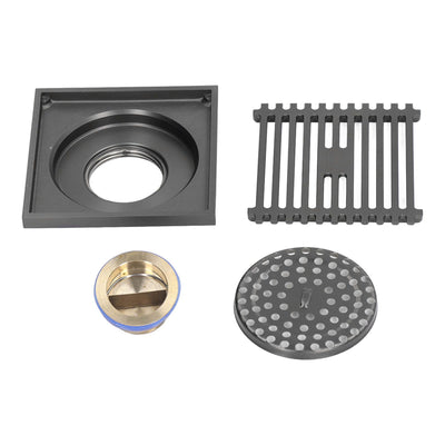 Floor Drain Stainless Steel Square Anti Odor Large Displacement Bathroom Grate for Home Balcony Grey