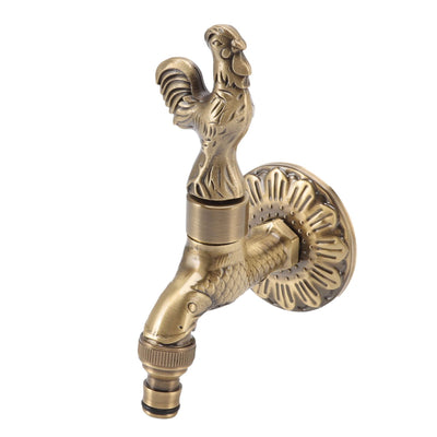 Antique Carved Faucet Bronze Copper Carp Retro Anti Rust Outdoor Garden Tap for Toilet G1/2in Rooster