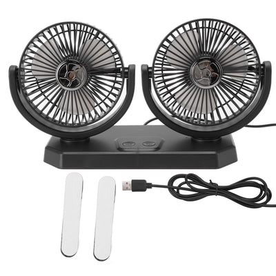 12V Double Head Electric Fan Double Control 3 Gears Strong Wind USB Charging Car Cooling Fan for Minivan Trucks