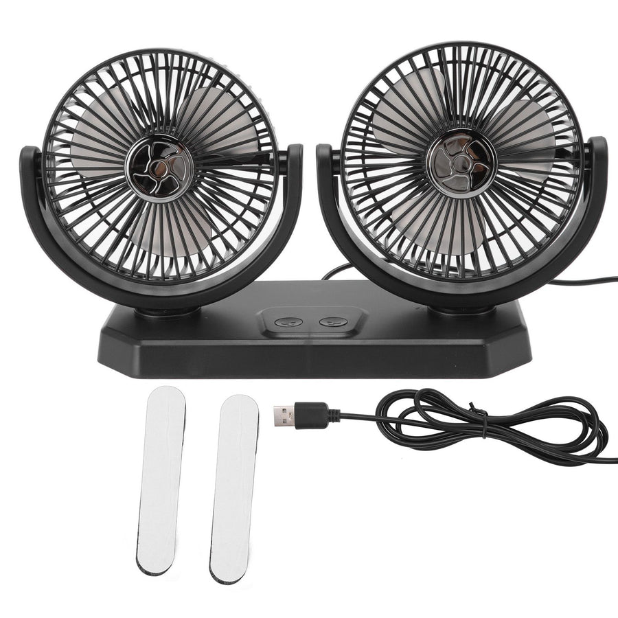 12V Double Head Electric Fan Double Control 3 Gears Strong Wind USB Charging Car Cooling Fan for Minivan Trucks