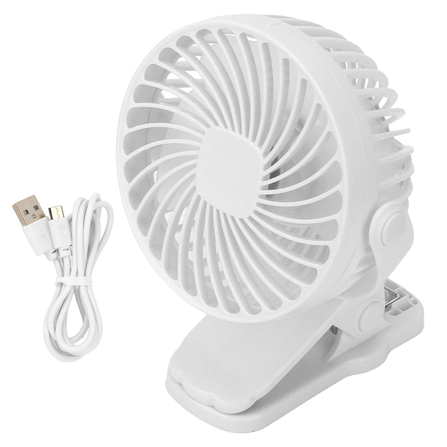 Clip On Fan ABS 720 Degree 3 Gears Noiseless USB Battery Powered Mini Fan for Desktop Office Dormitory White