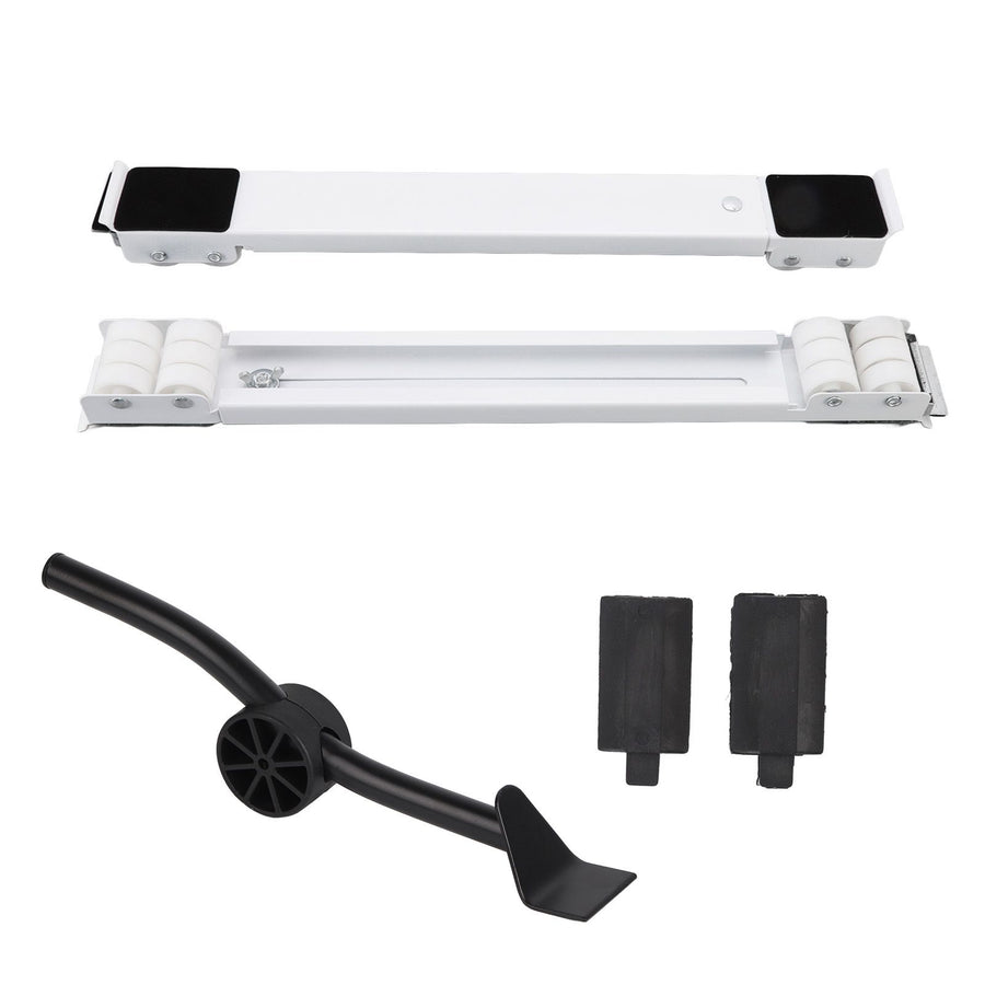 Universal Appliances Pulley Bracket 300KG Load Bearing Retractable Moving Rollers Base with Pry Bar for Washing Machine White