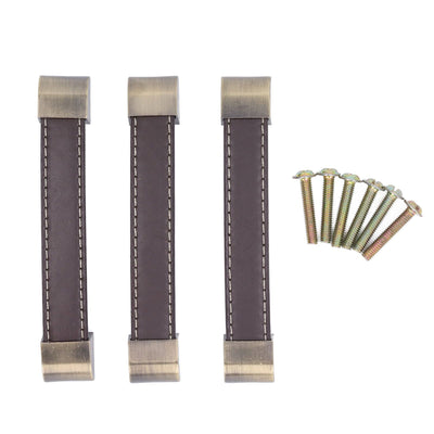 3Pcs Wardrobe Door Leather Handle Antique Drawer Pull Handle Luggage Wine Box Handle Brown