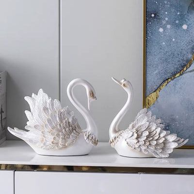 Couple Swan Ornament Living Room TV Cabinet Swan Ornament Modern Home Decoration Wedding Gifts Pearl White
