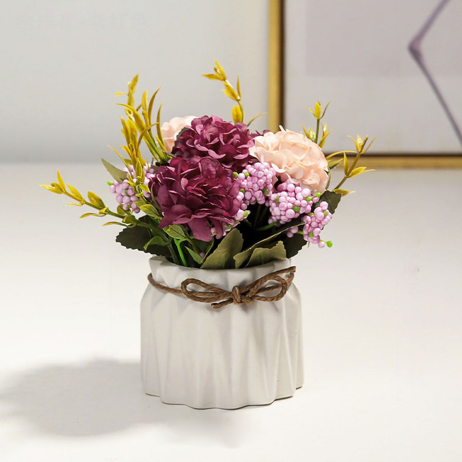 Artificial Fake Potted Flowers Bouquet Hydrangea with Vase for Dining Table Decoration White