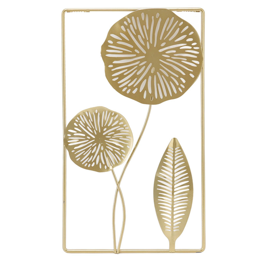 Iron Hanging Wall Decor Hollowed Rectangular Golden Flower Home Ornament for Living Room Coffee Bar