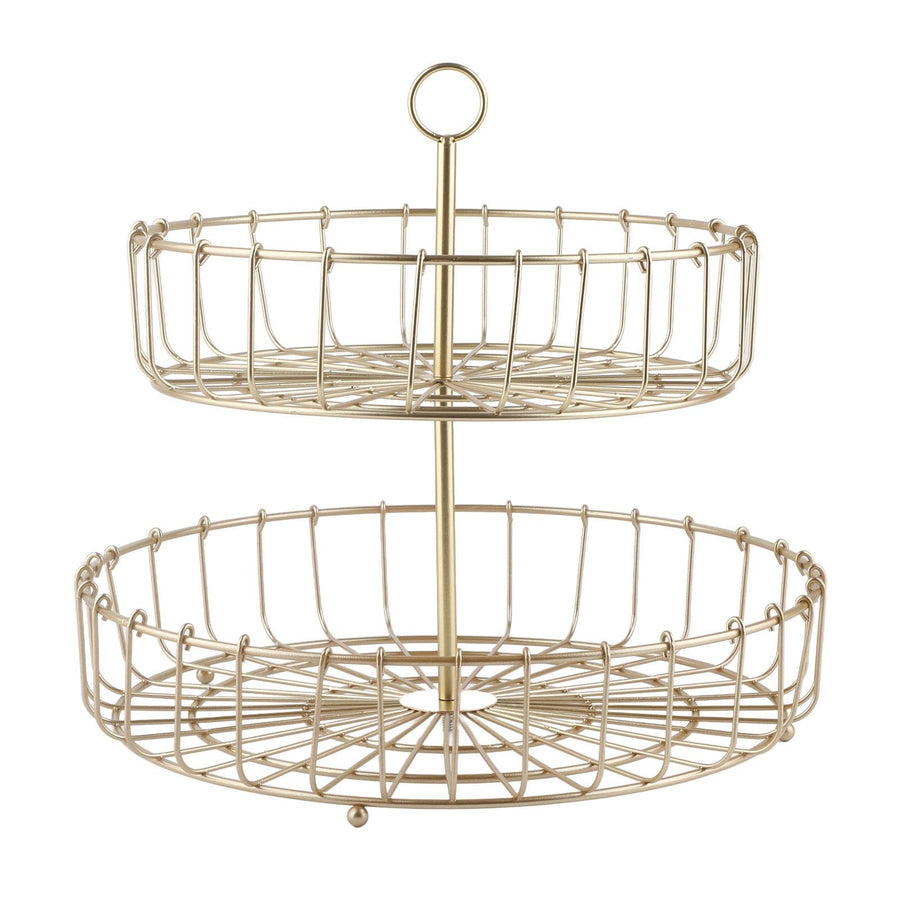 2 Tier Fruit Basket Iron Round Golden Nordic Household Snack Storage Tray for Party Desktop Kitchen